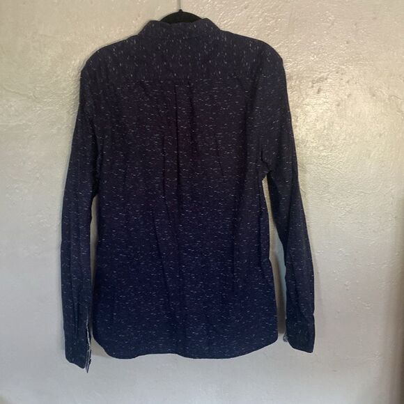 Denim & Flower Navy Blue Print Design Long Sleeve Button Down Dress Shirt - Picture 2 of 4